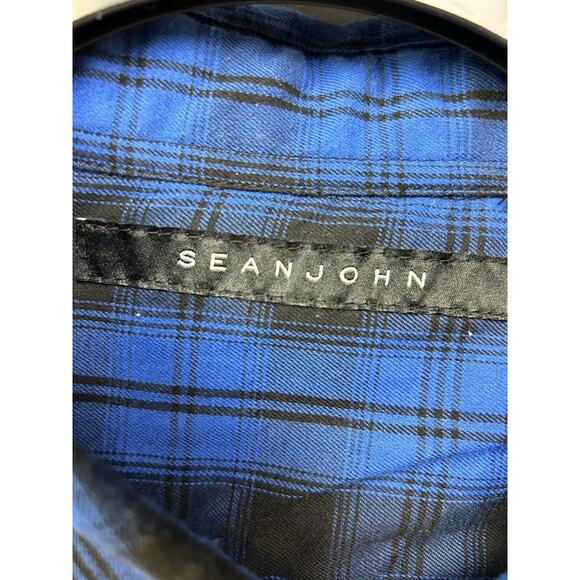 Sean John Shirt Men 3XL Long Sleeve Collared Plaid Blue Multicolor Button‎ Up - Picture 4 of 8